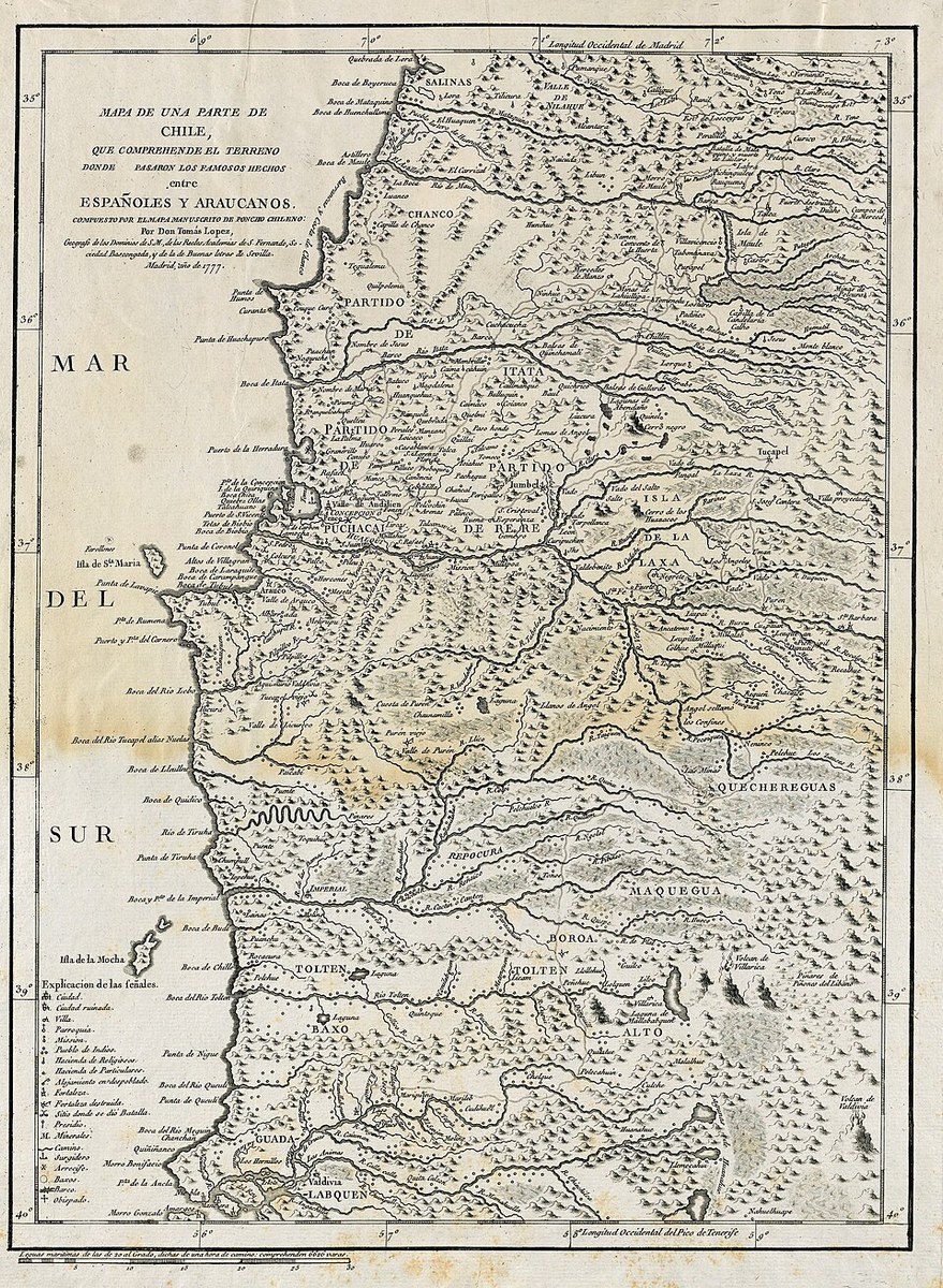 A 1777 map of part of Chile and the Spanish–Mapuche frontier; a European cartographic perspective.