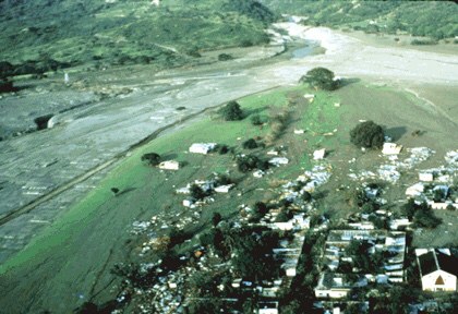 An aerial view of Armero after volcanic mudflows in November 1985.