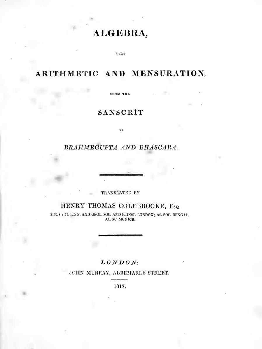 Title page of Colebrooke’s 1817 translation of works by Brahmagupta and Bhaskara.