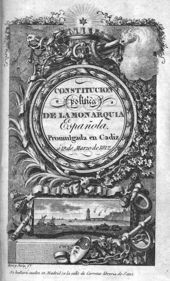 Title page of an 1812 edition of the Constitution of Cádiz.