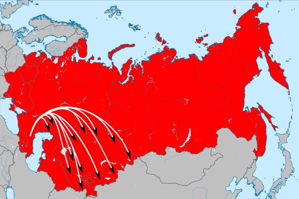 Map illustrating the 1944 deportation of Chechens and Ingush.