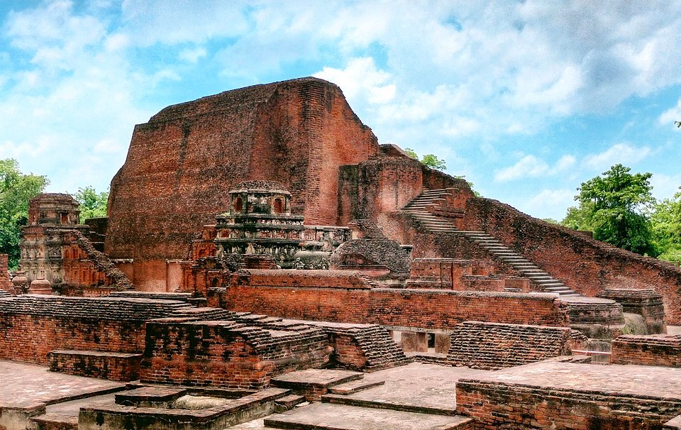 Archaeological remains of Nalanda in Bihar; a modern photograph.