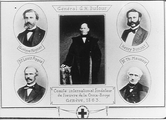The five members of the original International Committee for Relief to the Wounded, founded in Geneva in 1863.