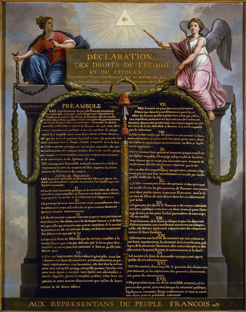 An allegorical representation of the French Declaration of the Rights of Man and of the Citizen.