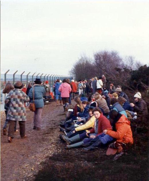 Women at the Greenham Common Embrace the Base demonstration, 12 December 1982.