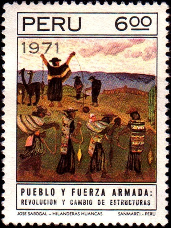 A 1971 Peruvian stamp reproducing José Sabogal’s Huanca Highlanders.