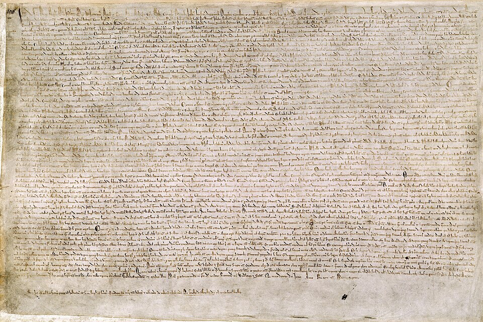 A surviving 1215 Magna Carta manuscript.