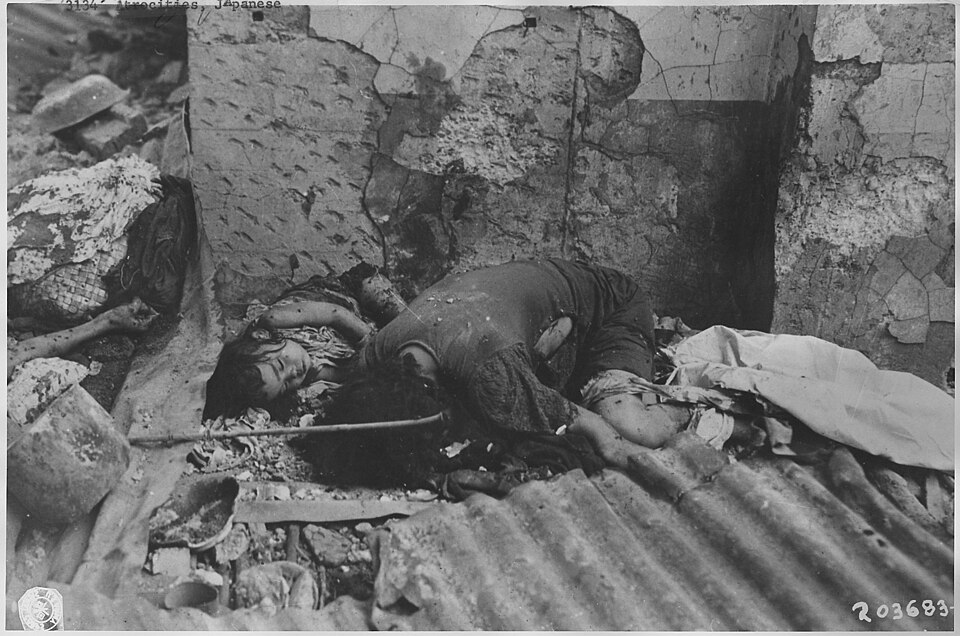 Children killed during the Battle of Manila, 1945; US National Archives photograph.