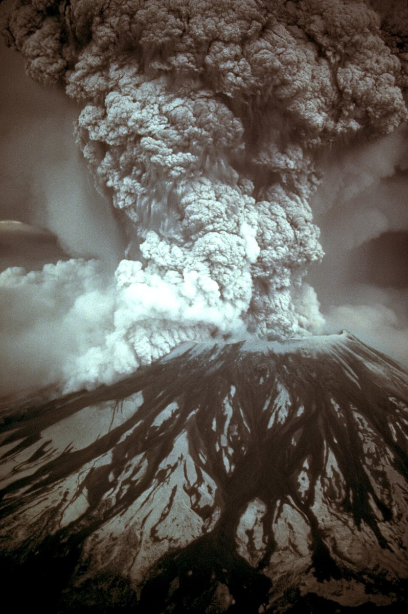 Mount St Helens erupting on 18 May 1980, photographed by Austin Post.