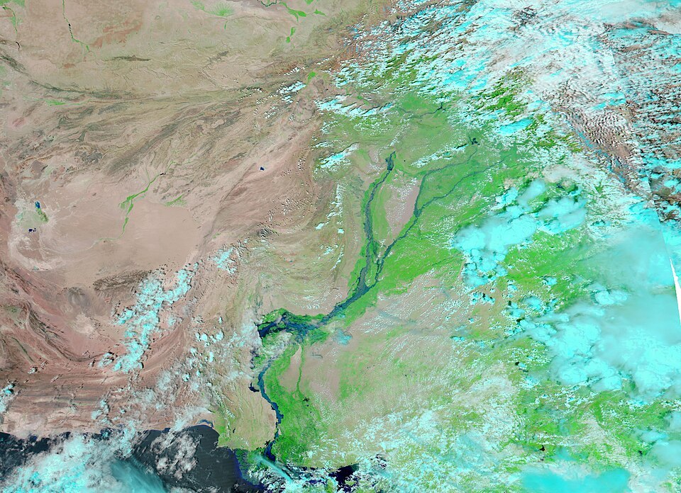 Satellite view of the Pakistan floods, 2010.