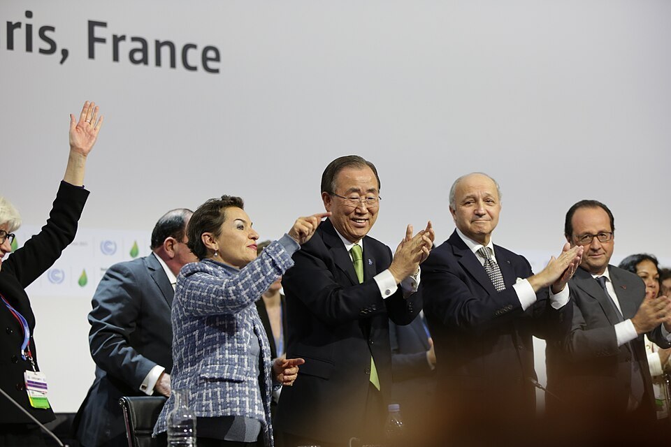 Celebrations at the adoption of the Paris Agreement, December 2015.