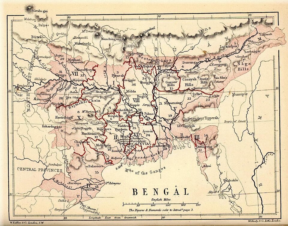 Map of Bengal published in 1880; geographical context for the Permanent Settlement.