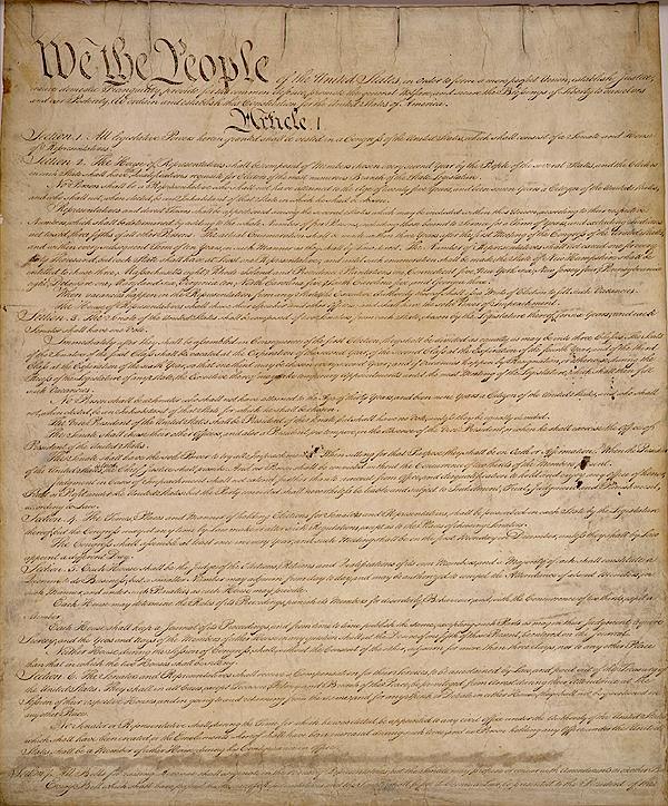 The first page of the United States Constitution, 1787.