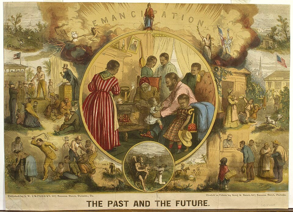Thomas Nast’s 1863 illustration celebrating emancipation; an allegorical print.