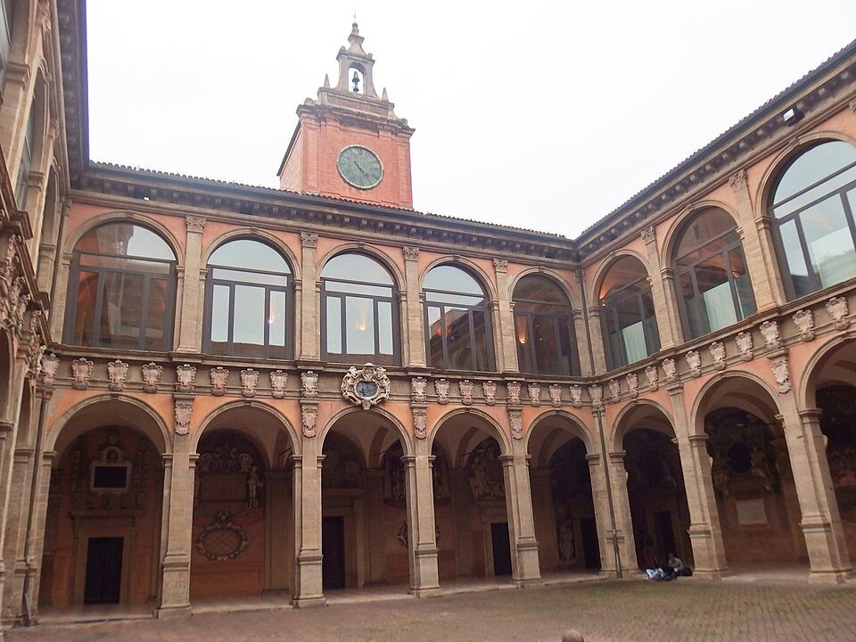 The Archiginnasio courtyard in Bologna; the sixteenth-century building postdates the university’s medieval beginnings.