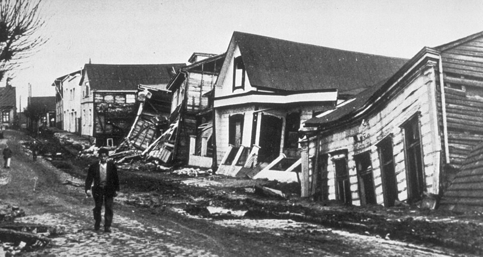 Buildings damaged by the 1960 earthquake in southern Chile.