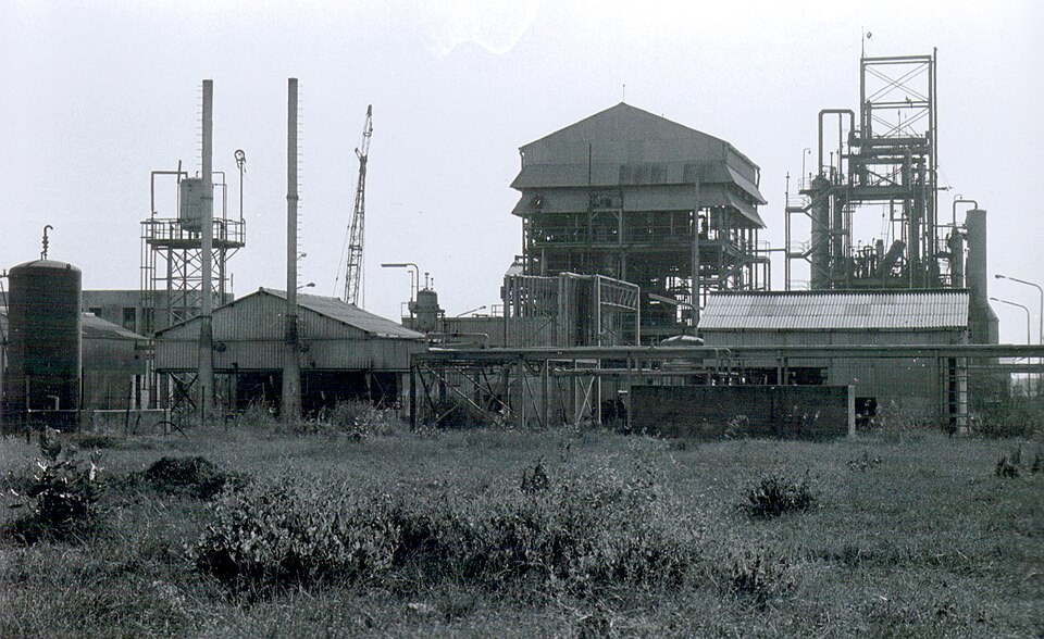 The abandoned Union Carbide pesticide factory in Bhopal, photographed after the 1984 disaster.
