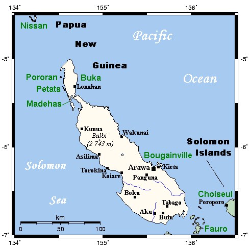 A map of Bougainville and Buka; geographical context for the peace agreement.