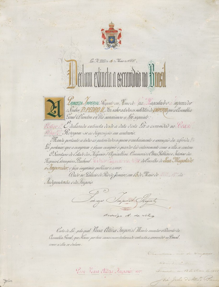 A reproduction of Brazil's Lei Áurea of 1888.