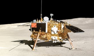 The Chang’e 4 lander on the lunar far side, photographed by the Yutu-2 rover.