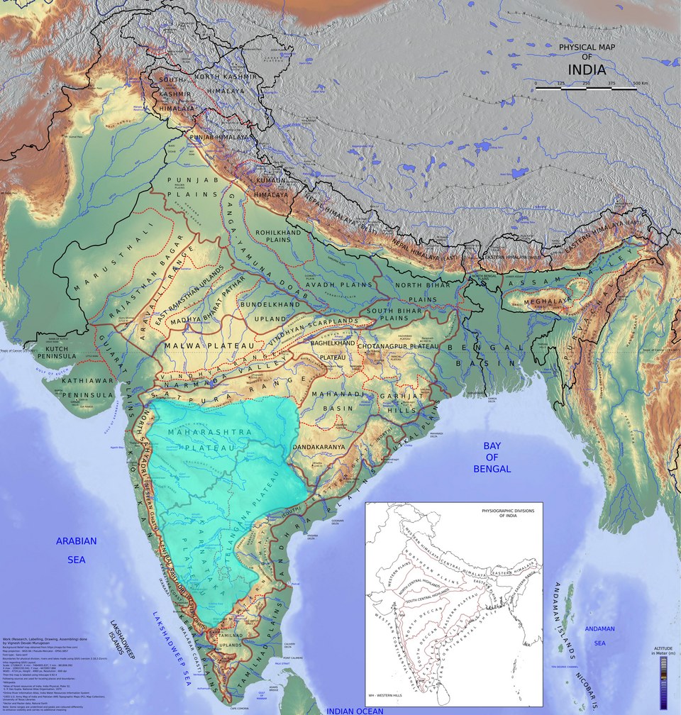 A modern map highlighting the Deccan Plateau; geographical context for the Doji Bara famine, not a mortality map.