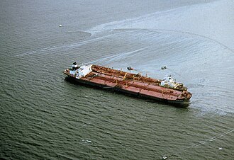 An aerial view of the Exxon Valdez spill.