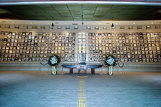Victims’ photographs displayed at the Gwangju memorial cemetery.