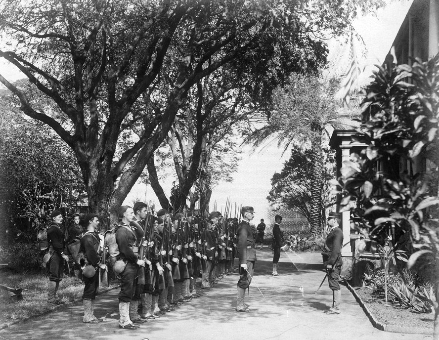 United States sailors occupying the Arlington Hotel grounds during the overthrow of the Hawaiian monarchy.