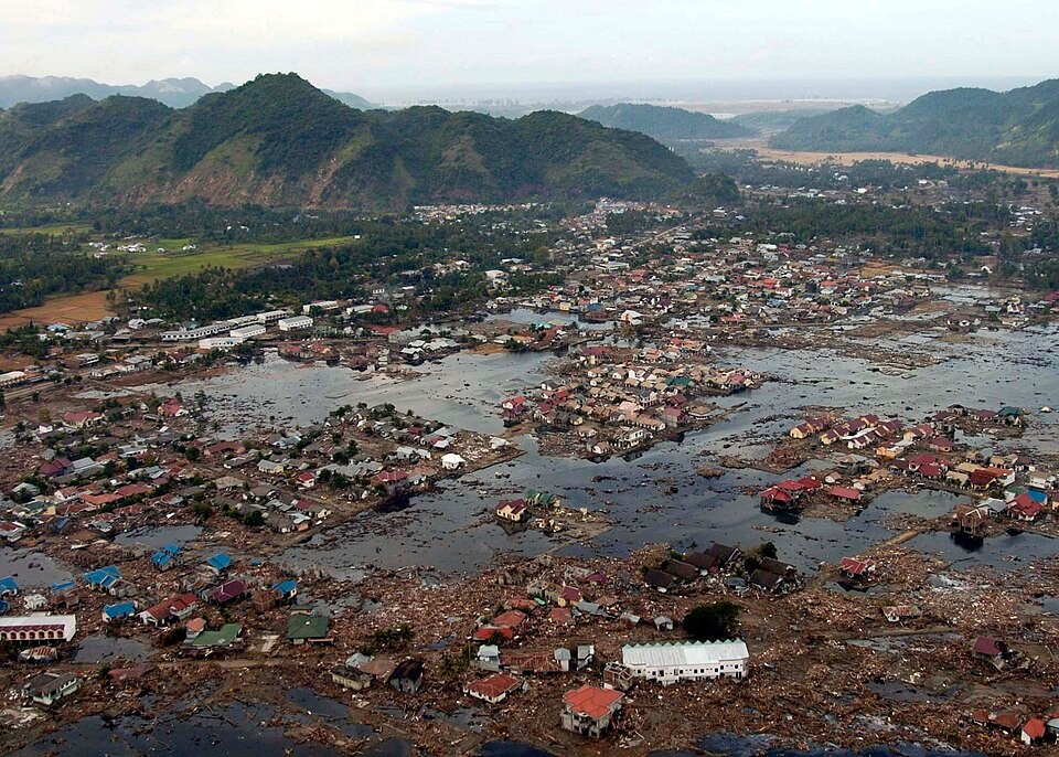 A coastal settlement in Sumatra after the 2004 tsunami, photographed on 2 January 2005.