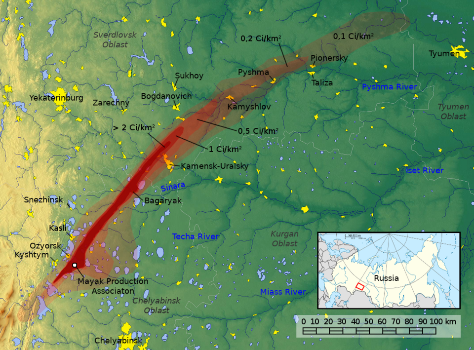 Map of the East Urals Radioactive Trace from the 1957 Mayak waste explosion.