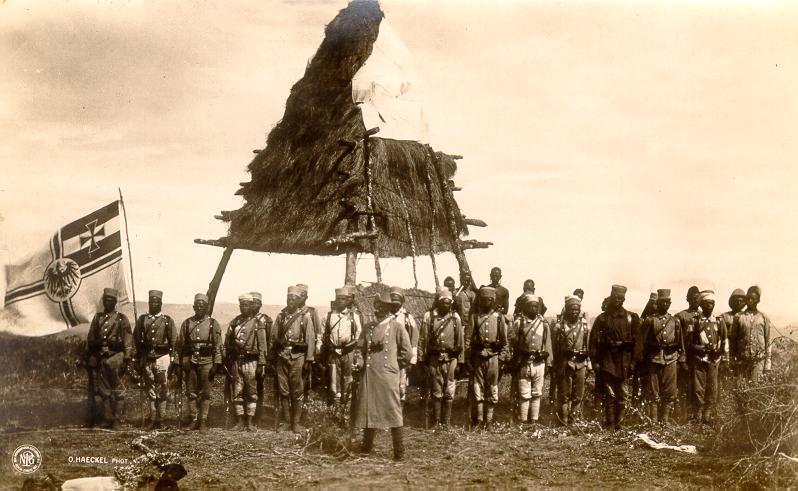 Posed photograph of Askari soldiers serving German colonial forces in East Africa, 1906.