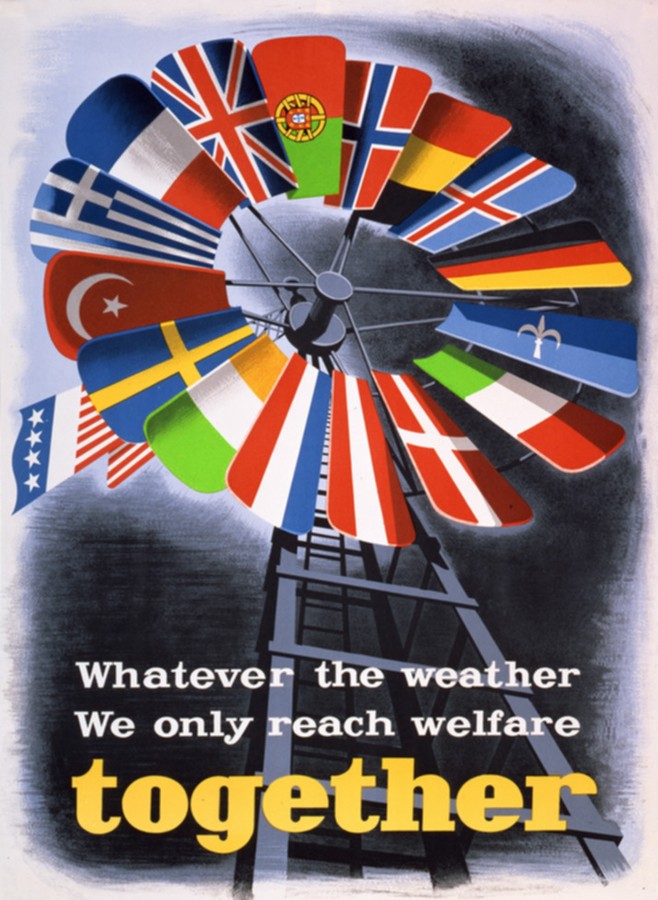 An Economic Cooperation Administration poster promoting the Marshall Plan in Europe.