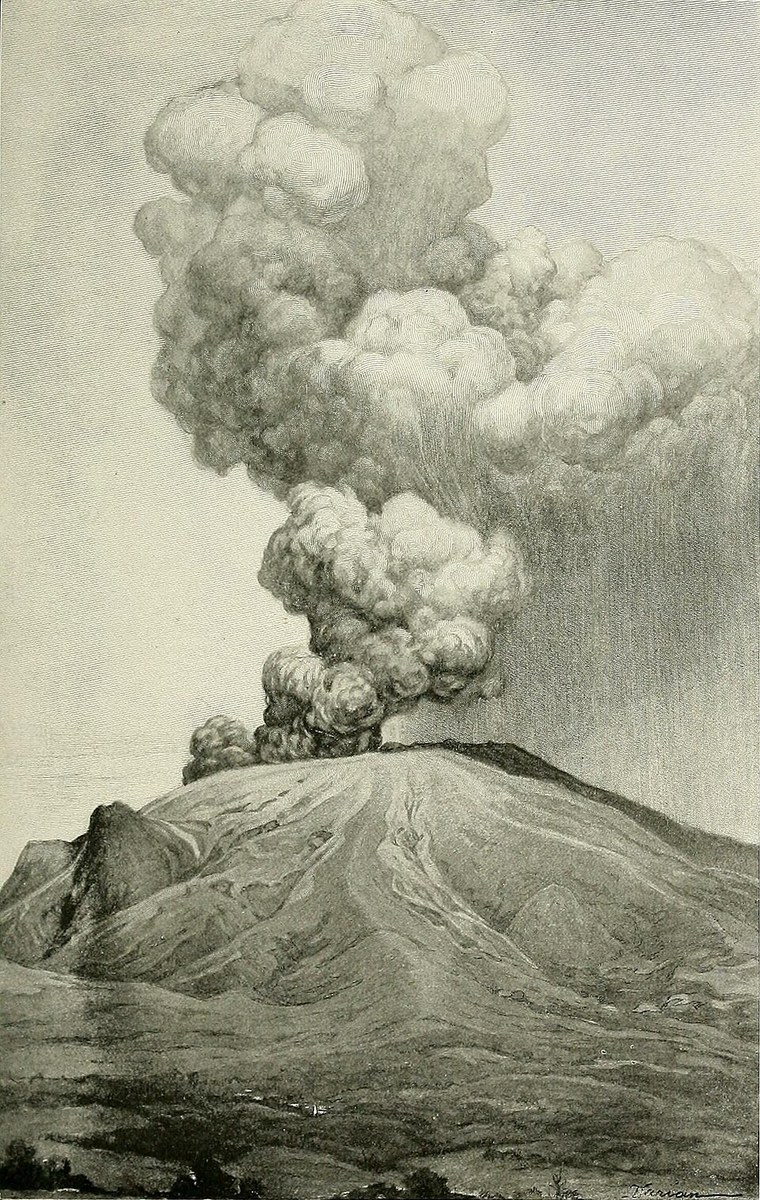 A historical image of Mount Pelée reproduced in a 1902 National Geographic volume.