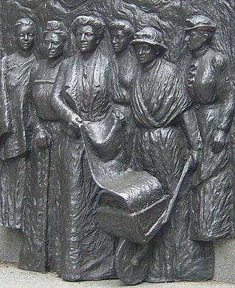 Detail of the Kate Sheppard National Memorial in Christchurch; a later commemoration of the suffrage campaign.