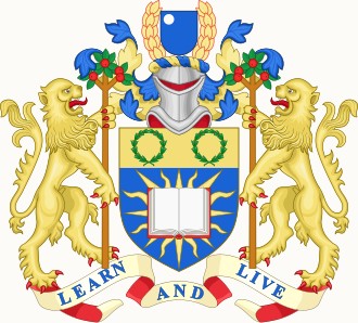 The Open University’s coat of arms; an institutional emblem.