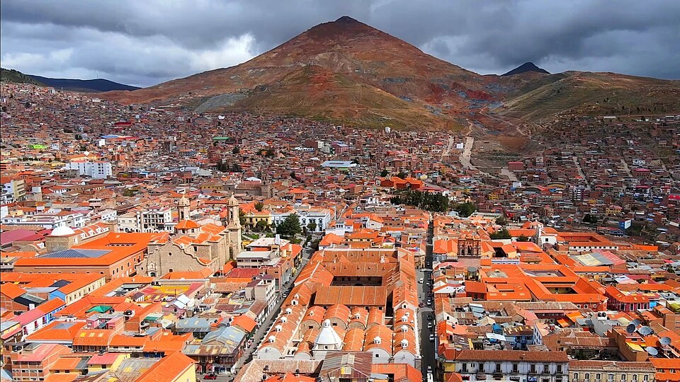 A modern view of Potosí and Cerro Rico; the landscape of the colonial silver-mining system.
