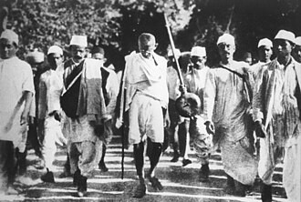Gandhi and fellow marchers during the Salt March in March 1930.