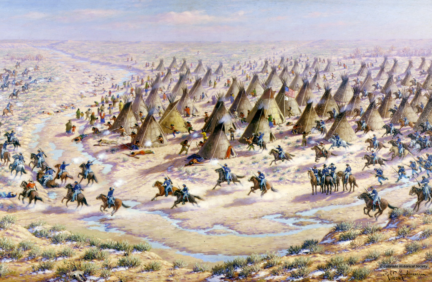 Later artistic depiction of the Sand Creek massacre.