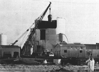 Recovery work at the SL-1 facility after the accident; US Atomic Energy Commission photograph.