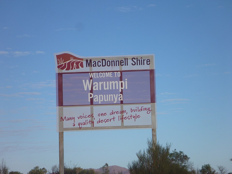 The sign at Papunya, the settlement associated with the early Western Desert painting movement.