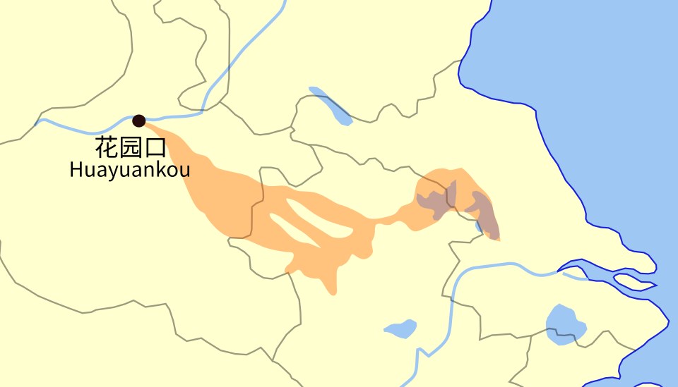 A modern map of the area inundated after the deliberate Yellow River breach of 1938.