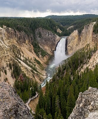 Lower Falls and the Yellowstone River in the Grand Canyon of the Yellowstone; a later landscape photograph.